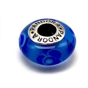 Pandora Retired Blue Floral Murano Charm Bead Mint Authentic!